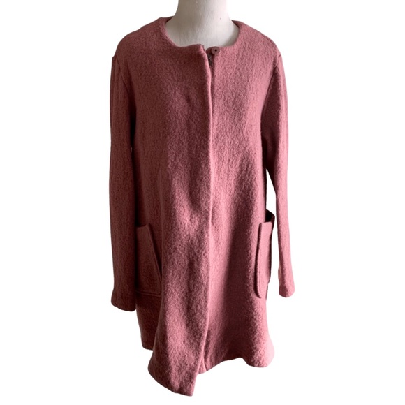 Max Studio Pink Wool Blend Long Line Zip Down Jacket Blazer Size Large - Picture 5 of 12